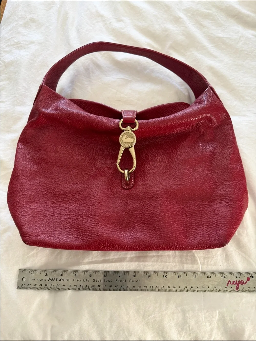 Dooney & Bourke Red Pebble Leather Logo Lock Large shoulder Hobo Bag